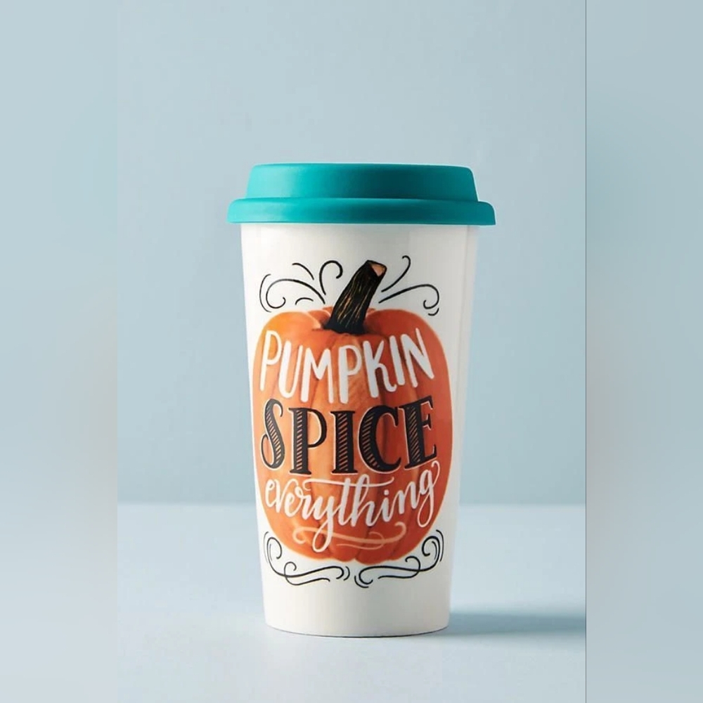 New Anthropologie Lily & Val Pumpkin Spice Travel Mug with Lid